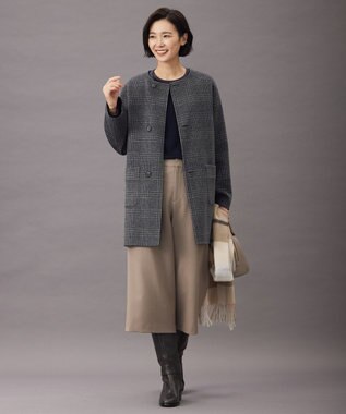 J.PRESS LADIES L 【リバーシブル】ウールナイロン リバー チェック ミドル コート ネイビー系