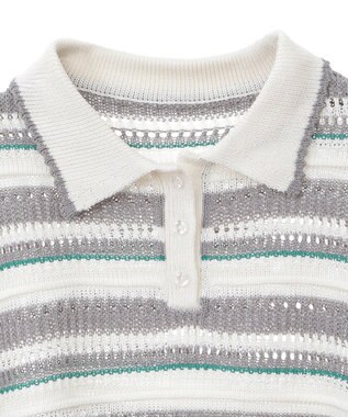 earth music&ecology キラキラボタン透かしニットポロ Border Gray