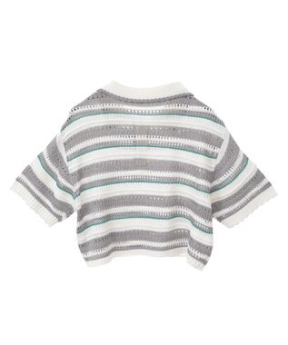 earth music&ecology キラキラボタン透かしニットポロ Border Gray