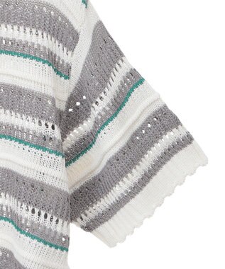 earth music&ecology キラキラボタン透かしニットポロ Border Gray