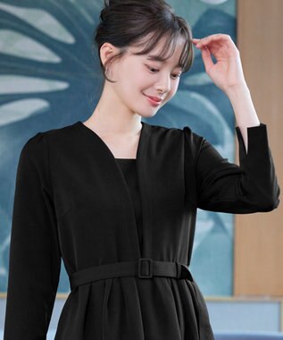 Tiaclasse 【ダブルクロス・洗える】 ナローVネックワンピース ブラック