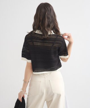 earth music&ecology キラキラボタン透かしニットポロ Black