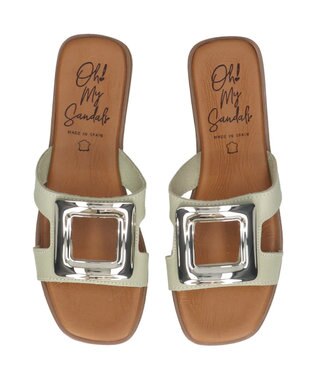 INTER-CHAUSSURES 【Oh my Sandals】メタルバックルフラットサンダル ライトグリーン