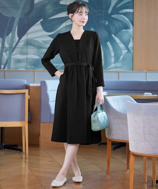 Tiaclasse 【ダブルクロス・洗える】 ナローVネックワンピース ブラック