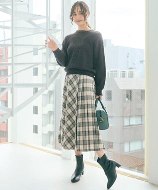 ANY SIS 【洗える】サイドプリーツチェックフレア スカート アイボリーチェック