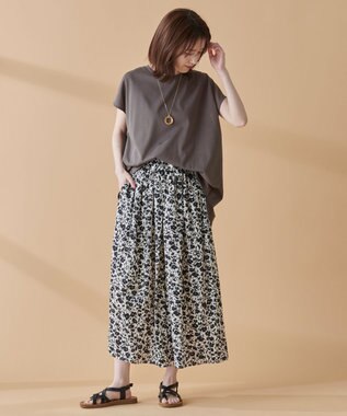 ANY L 【吸水速乾/シワになりにくい/アンチピリング】バックフレアフレンチスリーブカットソー ブラウン