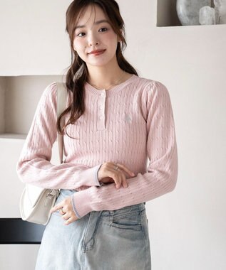 WEGO 【WEB限定/25年秋冬新作】別注USPOLOヘンリーネックニットPO ライトピンク