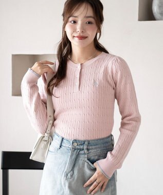 WEGO 【WEB限定/25年秋冬新作】別注USPOLOヘンリーネックニットPO ライトピンク