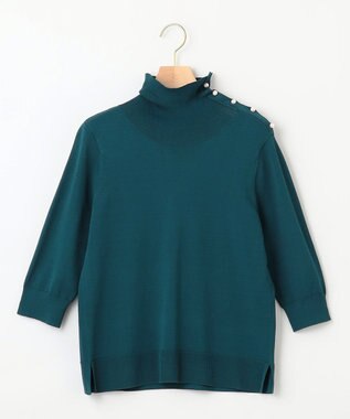 組曲 MINA六分袖タートルネック ニット ダークグリーン系