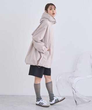 earth music&ecology ドロストミドル丈パーカー ピンクベージュ