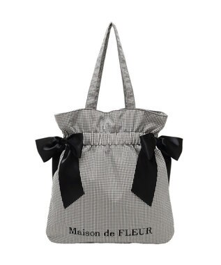 Maison de FLEUR ギンガムダブルリボンギャザートートバッグ Black
