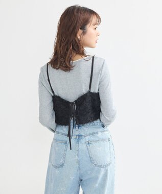 earth music&ecology フリンジミックスチュールビスチェ Black