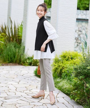 Tiaclasse L 【洗える】着回し自在のニットベスト＆フレア袖チュニックセット ブラック