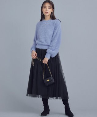 組曲 ナイロンファー ニット クリームブルー系