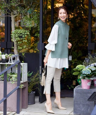 Tiaclasse L 【洗える】着回し自在のニットベスト＆フレア袖チュニックセット ミント