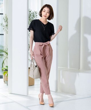 Tiaclasse L 【洗える】美脚効果も叶うリボン付きテーパードパンツ ピンク