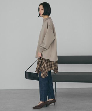 AMERICAN HOLIC ハイネックリブポンチプルオーバー Gray Beige