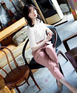 Tiaclasse L 【洗える】美脚効果も叶うリボン付きテーパードパンツ ピンク