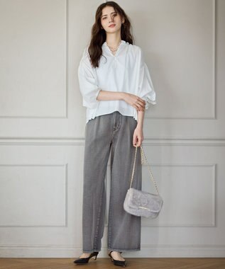 23区 フェイクファー ショルダーバッグ ライトグレー系