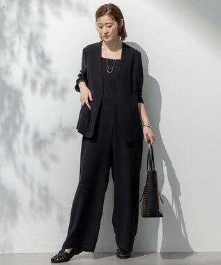 23区 【一部店舗限定/吸水速乾/UVカット/接触冷感/洗える】ストレッチジョーゼット オールインワン ブラック系