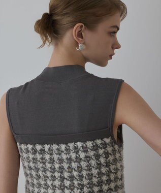 GRACE CONTINENTAL ツイードベアニットトップ グレー