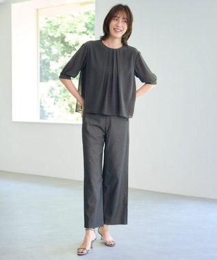 J.PRESS LADIES L 【洗える】ドットフロッキープリント フレア カットソー スレートベース系