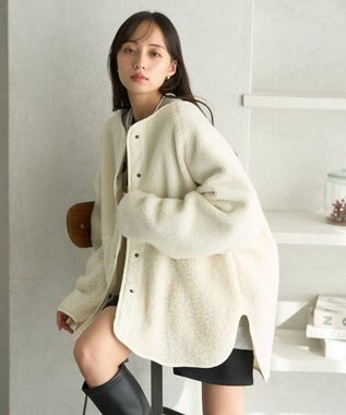 earth music&ecology 粒違い切替ボアブルゾン Ivory