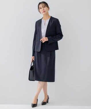 23区 S 【セットアップ対応/洗える】ストレッチポンチ ノーカラー ジャケット ネイビー系