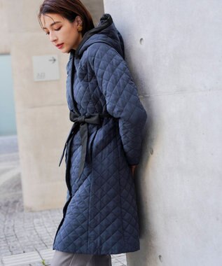 Tiaclasse ピーチスキン2wayキルティングロングコート ネイビー