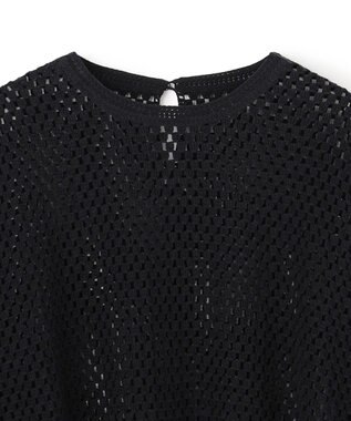 UNFILO L クロシェレースニット ハーフスリーブ プルオーバー ブラック