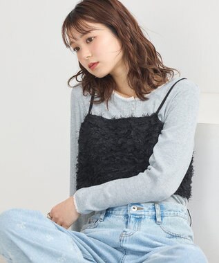 earth music&ecology フリンジミックスチュールビスチェ Black