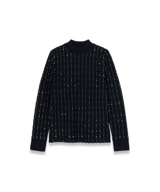 JOSEPH 【洗える】フラグメントストライプ　モックネックニット Black/Ivory