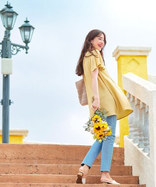 Tiaclasse L 【洗える】麻調ピンタックチュニックブラウス イエロー