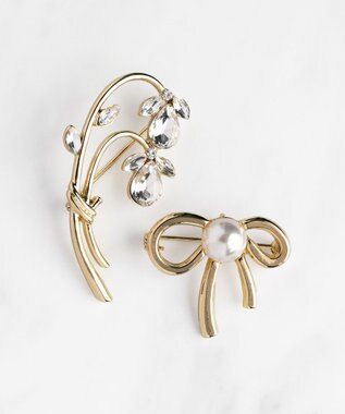 TOCCA RIBBON＆FLOWER BROOCH NECKLACE 2セット ブローチネックレス ゴールド系