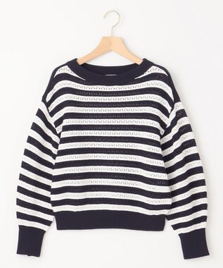 組曲 L 編地切替ドルマンプルオーバー ニット ネイビー×オフ系1