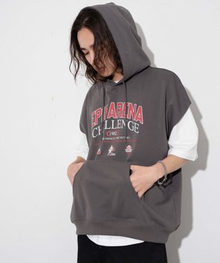 WEGO 【ユニセックス着用ITEM/手洗い可】ロゴノースリーブパーカー スミクロ