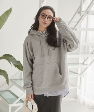 WEGO 【ユニセックス着用ITEM/裏起毛】リラックスフィットスウェットプルパーカー 杢グレー