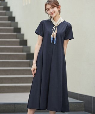 Tiaclasse L 【おのののかさん着用】冷凛(ひやりん)カノコAラインフレアワンピース ネイビー