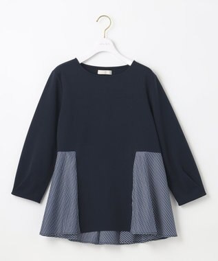 ANY SIS 【洗える】異素材コンビペプラム トップス ネイビー