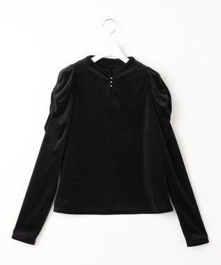 Feroux 【古畑星夏さん着用】ギャザーショルダーベロア プルオーバー ブラック系