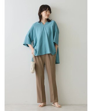 AMERICAN HOLIC 接触冷感スキッパーバックギャザーブラウス Blue Green