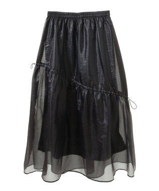 Green Parks シアーシャイニードロストティアードスカート Charcoal Gray