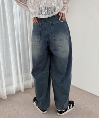 WEGO サマーデニムバレルレッグパンツ デニム中濃加工色