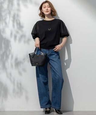 23区 【接触冷感】23区DENIM サマー ストレート ワイド パンツ ウォッシュドブルー系