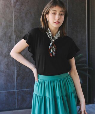 Tiaclasse 【洗える】フリル袖ポンチプルオーバー ブラック