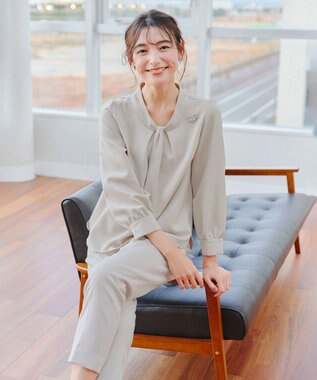 Tiaclasse L 【ダブルクロス】2wayボウタイ風ブラウス グレージュ