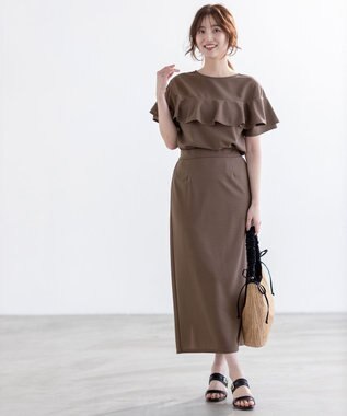 ANY SIS L 【前後着用・UVケア・洗える】2WAYジョーゼットジャージーフリル カットソー モカ