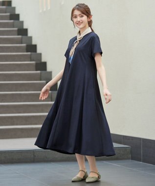 Tiaclasse L 【おのののかさん着用】冷凛(ひやりん)カノコAラインフレアワンピース ネイビー