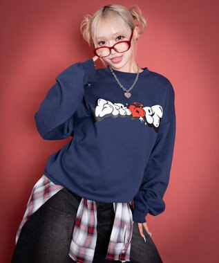 WEGO 【ユニセックス着用ITEM/MLサイズ展開】ハートモチーフプルオーバー ネイビー