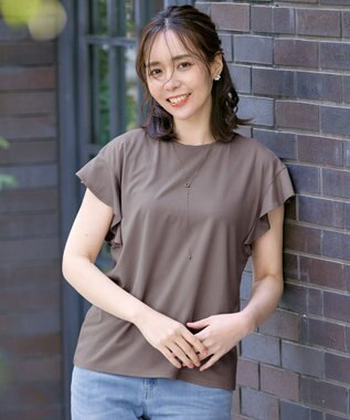 Tiaclasse 【洗える】フリル袖ポンチプルオーバー モカ